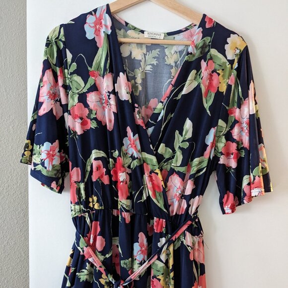Floral Midi Dress 3/4 Sleeves Faux Wrap - Picture 1 of 3